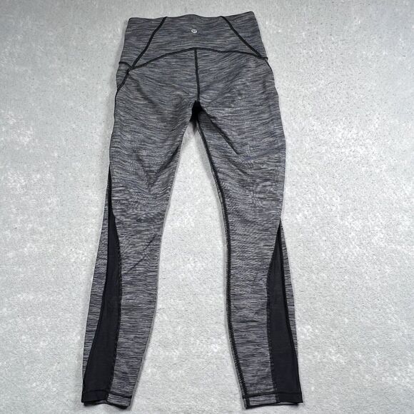 Lululemon Womens Leggings SZ 6 Gray Striped Leggings Pull On Logo Walking Casual - Picture 8 of 13